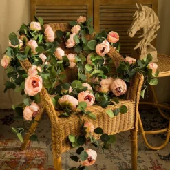 DTOPBUYAGE - Vigne de fleurs artificielles de pivoine et de feuilles d'eucalyptus pour mariage rose 2 pièces dtopbuyage