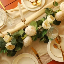 DTOPBUYAGE - Vigne de fleurs artificielles de pivoine et de feuilles d'eucalyptus pour mariage blanc 2pcs dtopbuyage