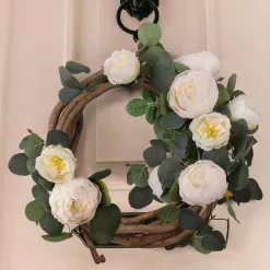 DTOPBUYAGE - Vigne de fleurs artificielles de pivoine et de feuilles d'eucalyptus pour mariage blanc 2pcs dtopbuyage