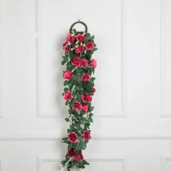 DTOPBUYAGE - Vinée de roses artificielles avec panier de bambou pour décoration rouge rosé dtopbuyage