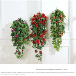 DTOPBUYAGE - Vinée de roses artificielles avec panier de bambou pour décoration rouge rosé dtopbuyage