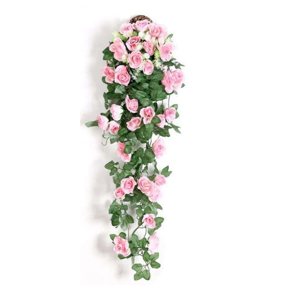DTOPBUYAGE - Vinée de roses artificielles avec panier de bambou pour décoration rose dtopbuyage