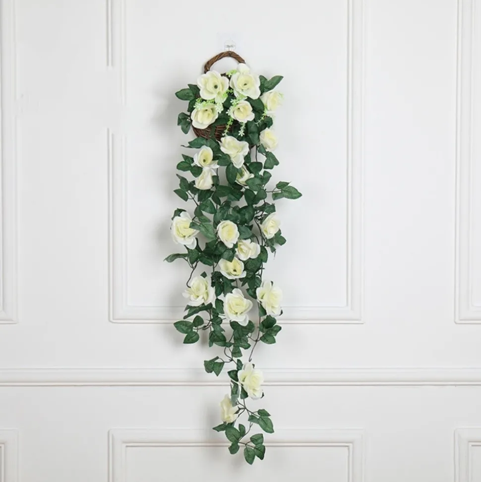 DTOPBUYAGE - Vinée de roses artificielles avec panier de bambou pour décoration blanc dtopbuyage