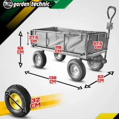 ELEM GARDEN TECHNIC - Chariot de jardin en acier avec bâche amovible 138x62x68cm