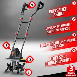 ELEM GARDEN TECHNIC - Motobineuse électrique 750w 32cm - 4 fraises