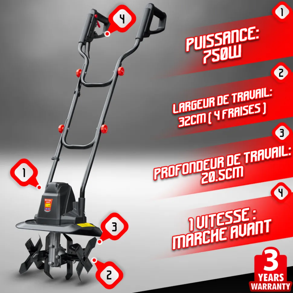 ELEM GARDEN TECHNIC - Motobineuse électrique 750w 32cm - 4 fraises