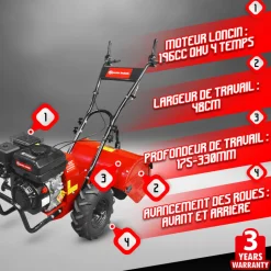 ELEM GARDEN TECHNIC - Rotovateur 212cc avec une largeur de travail de 48cm - elem garden