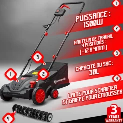 ELEM GARDEN TECHNIC - Scarificateur émousseur électrique 1500w - 32cm