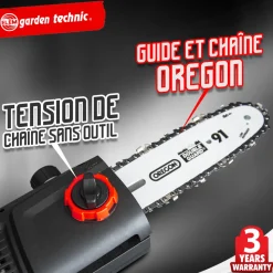 ELEM GARDEN TECHNIC - Scie à ébrancher sur perche 710w guide oregon 24cm