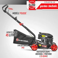 ELEM GARDEN TECHNIC - Tondeuse thermique poussée 79.8cc avec carter en plastique - elem garden technic