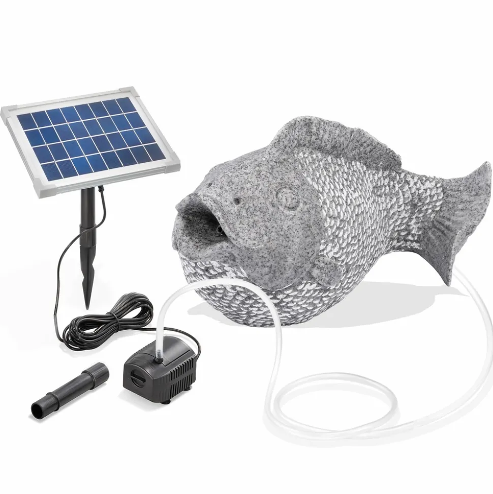 ESOTEC - Esotec gargouille avec pompe solaire poisson | figure de bassin figure de jardin h=22cm 101665