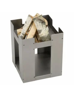FARM COOK - Cheminée de jardin carré be 50x50 cm acier avec rangement bois-acier naturel---acier naturel