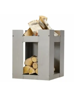 FARM COOK - Cheminée de jardin carré be 50x50 cm acier avec rangement bois-acier noir sablé---acier noir sablé