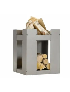 FARM COOK - Cheminée de jardin carré be 50x50 cm acier avec rangement bois-acier noir sablé---acier noir sablé