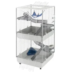 Ferplast cage pour fûrets furet tower, structure verticale sur plusieurs étages, roues et accessoires inclus, métal vernis gris et