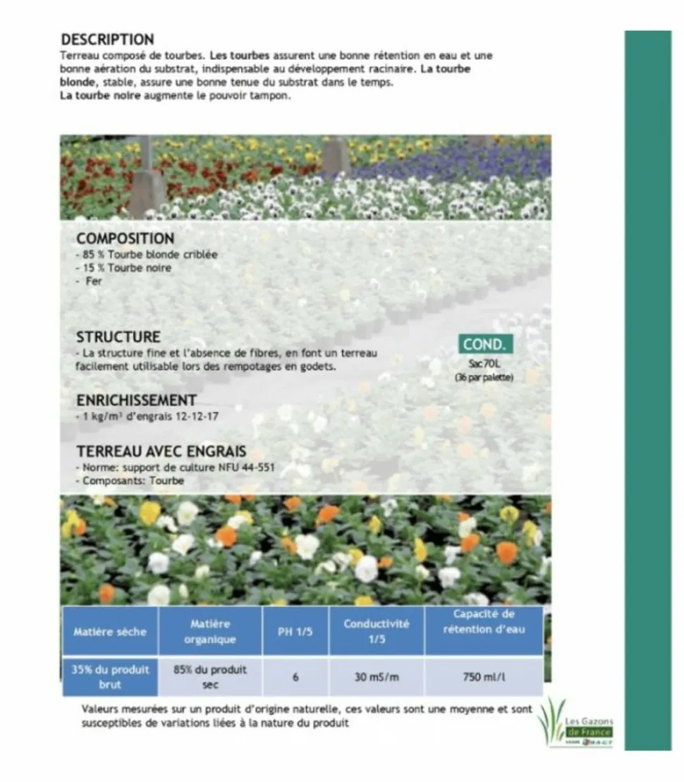 FLORIVERT - Terreau pour plantes vertes et fleurs flori horticole 70l, structure fine - florivert neg01644