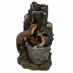 Fontaine de jardin otter oasis avec éclairage led blanc chaud & brosse à nettoyage