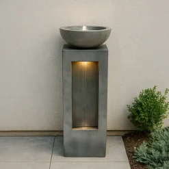 Fontaine de jardin serenity falls avec éclairage led blanc chaud & brosse à nettoyage