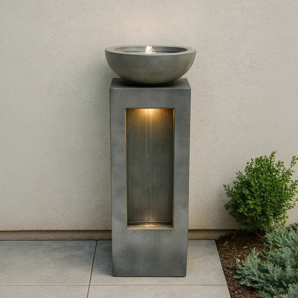 Fontaine de jardin serenity falls avec éclairage led blanc chaud & brosse à nettoyage