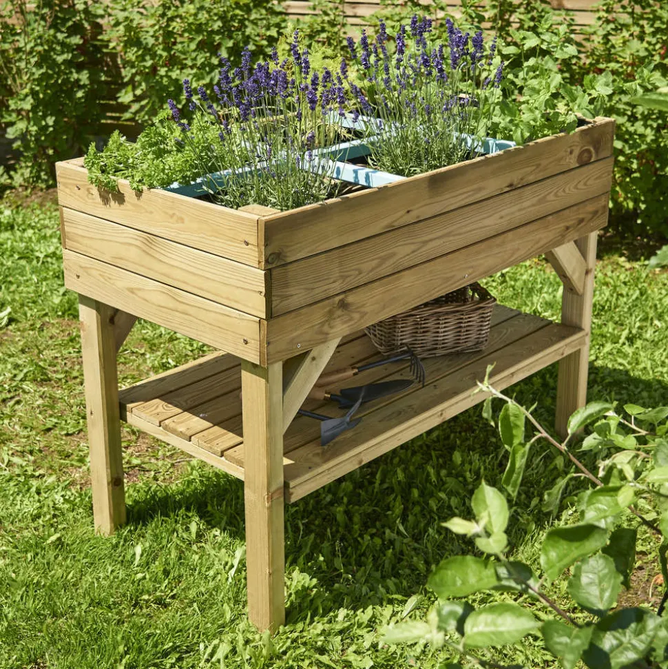 FOREST STYLE - Carré potager avec étagère 'Paprika' en bois L120 x l60 x H87cm