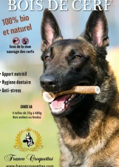 FRANCE CROQUETTES - 2x bois de cerf xxl entier (200/300gr) - chien <50kg - france croquettes