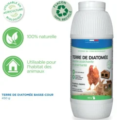 FRANCODEX - Terre de diatomée 450 g, asséchante, absorbante pour poulaillers, clapiers,