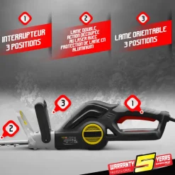 GARDEO PRO - Taille-haies électrique 600w avec lame 55 cm - coupe 20 mm - poignée rotative -