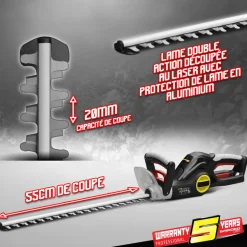 GARDEO PRO - Taille-haies électrique 600w avec lame 55 cm - coupe 20 mm - poignée rotative -