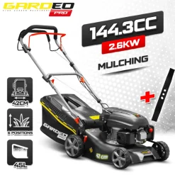 GARDEO PRO - Tondeuse thermique autotractée 144.3cc - 42cm livrée avec 2 lames + mulching - g