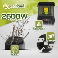 GREATLAND - Broyeur de végétaux électrique 2600w avec sac récupérateur de 45l