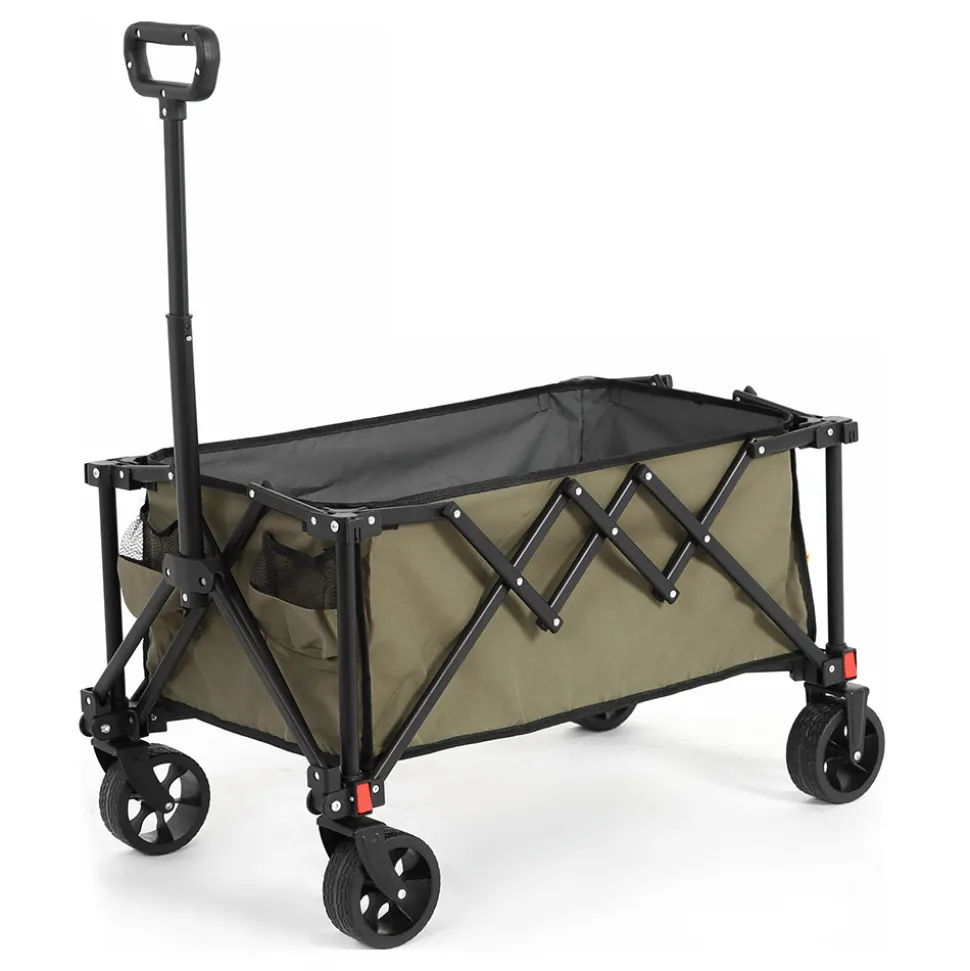 GUTENT - Chariot pliable jardin, roues tout-terrain, poignée réglable, vert armée