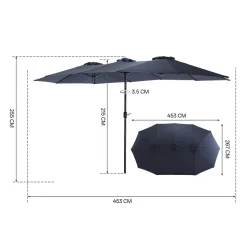 GUTENT - Parasol double face rectangulaire grand avec manivelle,bleu marine
