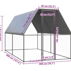 HELLOSHOP26 - Poulailler enclos cage poules d'extérieur 2 x 4 x 2 m acier galvanisé argent