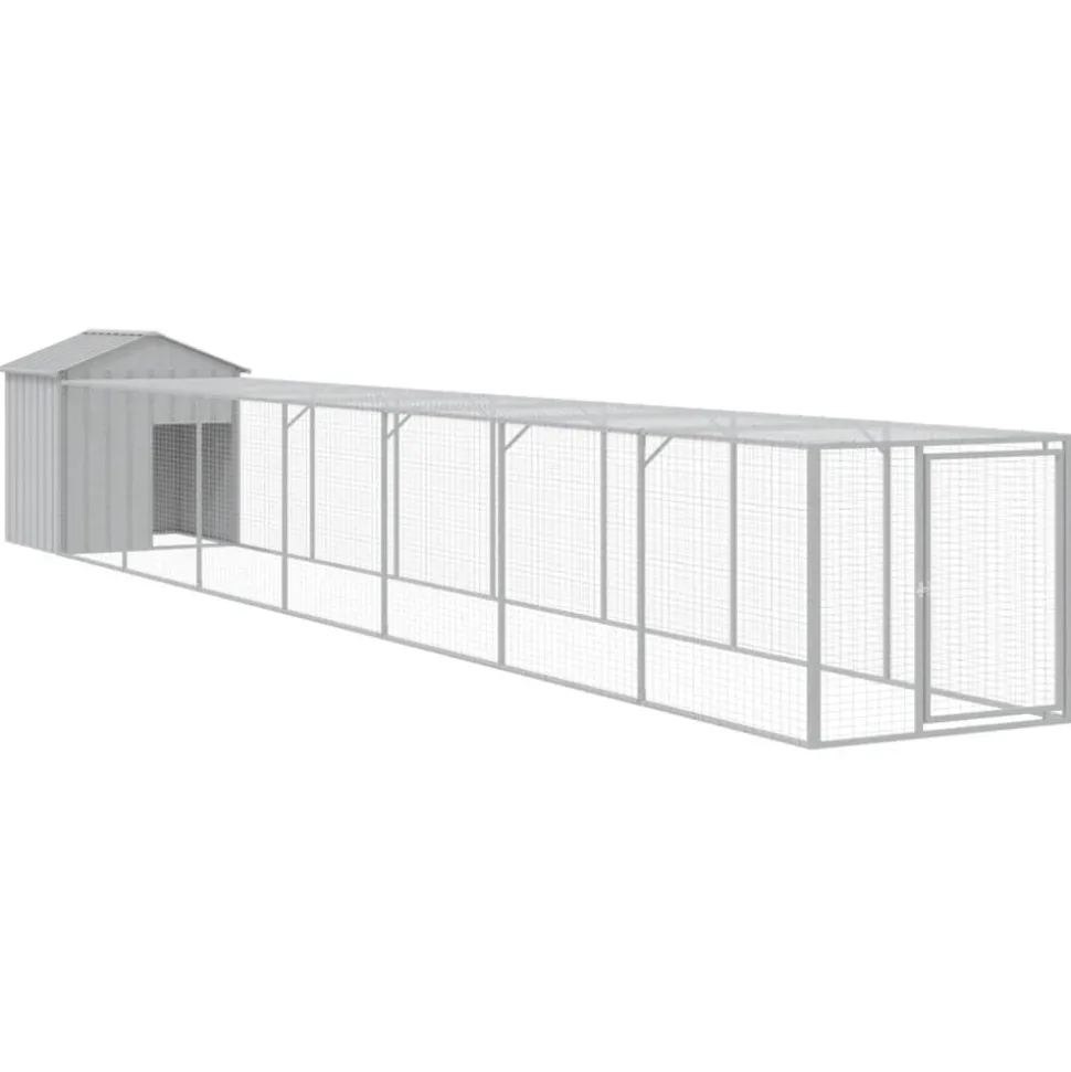 HELLOSHOP26 - Poulailler enclos cage poules avec cour clair 117 x 813 x 123 cm acier galvanisé gris