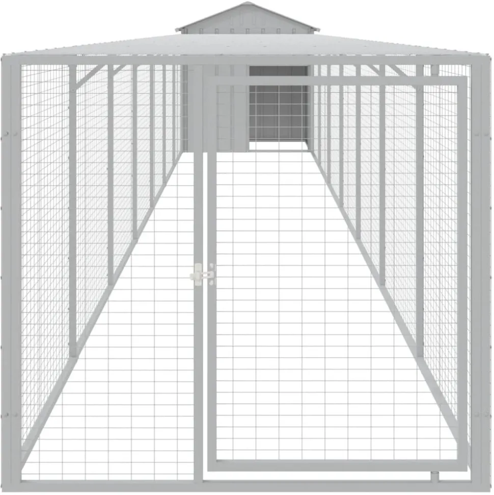 HELLOSHOP26 - Poulailler enclos cage poules avec cour clair 117 x 813 x 123 cm acier galvanisé gris