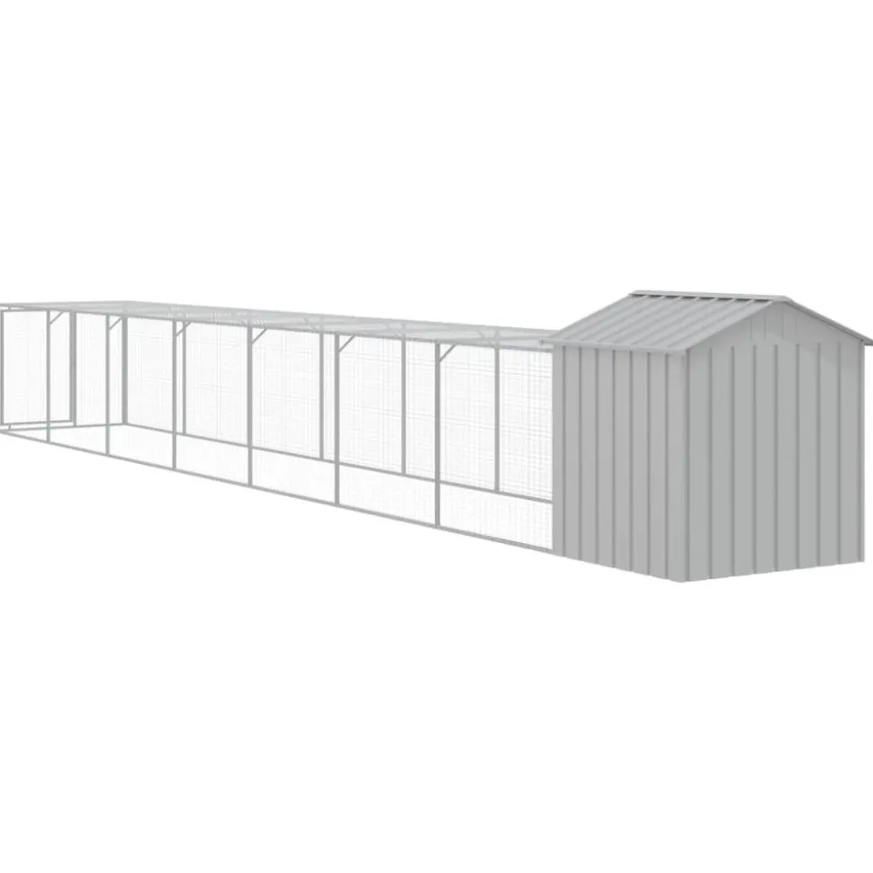 HELLOSHOP26 - Poulailler enclos cage poules avec cour clair 117 x 813 x 123 cm acier galvanisé gris