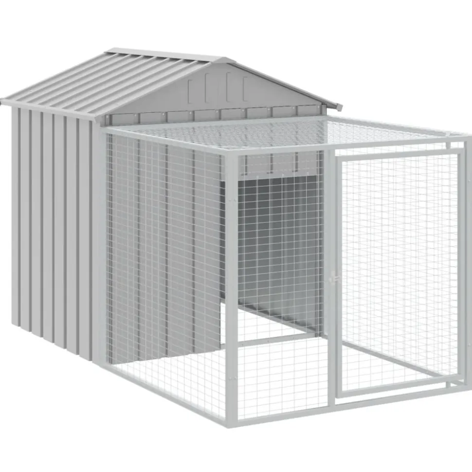 HELLOSHOP26 - Poulailler enclos cage poules avec cour clair 117 x 813 x 123 cm acier galvanisé gris