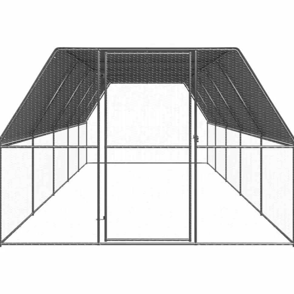 HELLOSHOP26 - Poulailler enclos cage poules d'extérieur 3 x 10 x 2 m acier galvanisé argent
