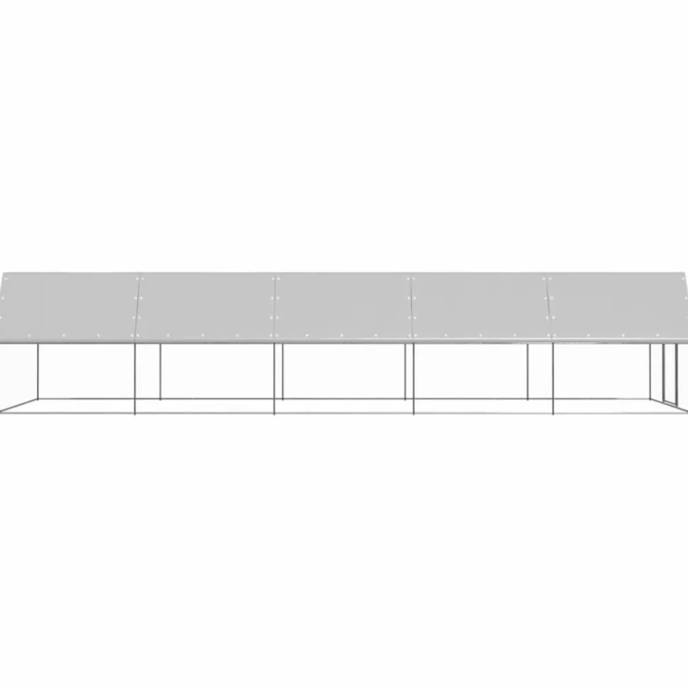 HELLOSHOP26 - Poulailler enclos cage poules d'extérieur 3 x 10 x 2 m acier galvanisé argent