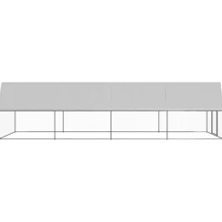 HELLOSHOP26 - Poulailler enclos cage poules d'extérieur 3 x 8 x 2 m acier galvanisé argent