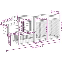 HELLOSHOP26 - Poulailler enclos cage poules moka 204 x 50 x 84 cm bois massif de pin marron