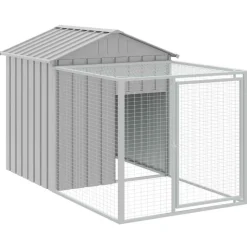 HELLOSHOP26 - Poulailler enclos cage poules avec cour clair 117 x 201 x 123 cm acier galvanisé gris