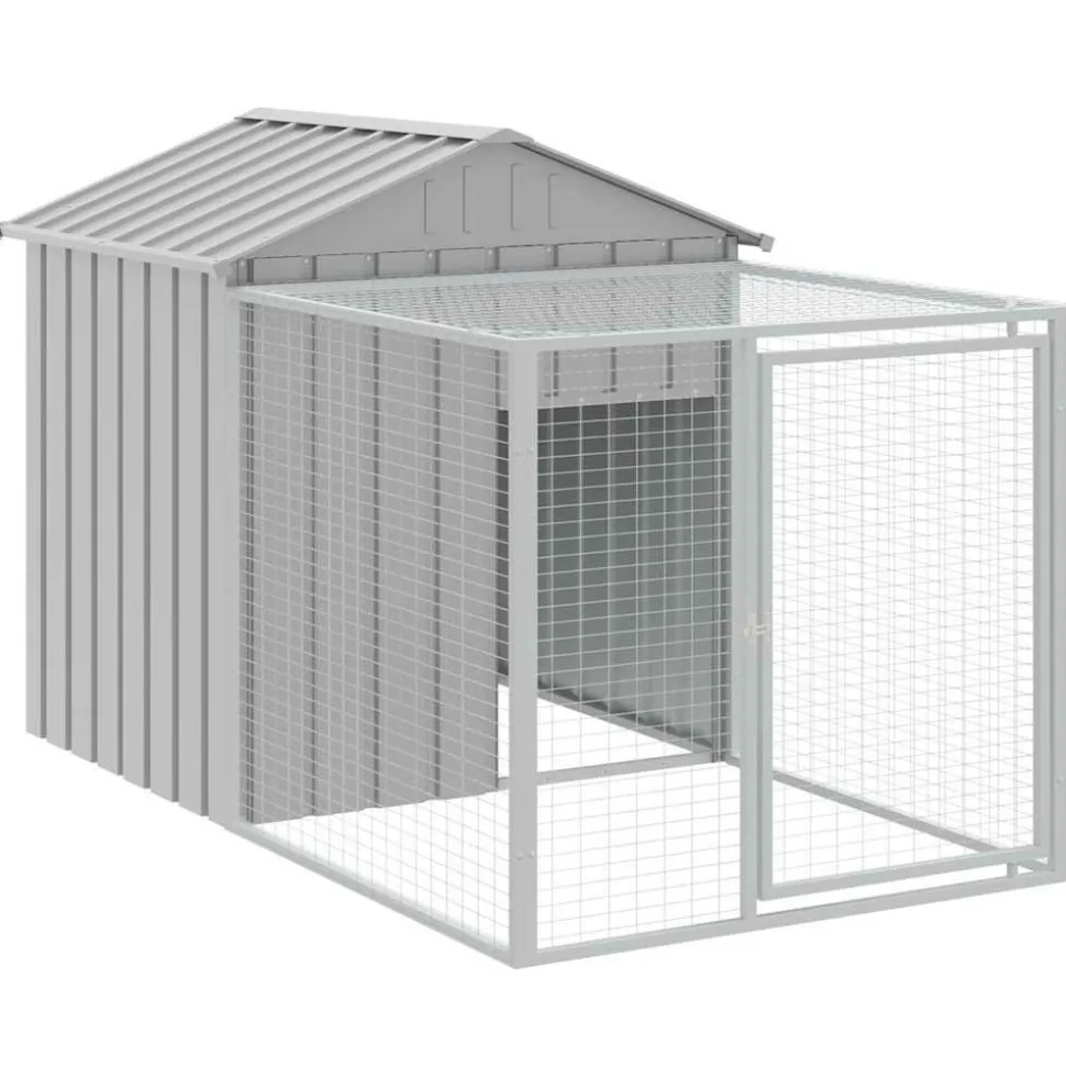 HELLOSHOP26 - Poulailler enclos cage poules avec cour clair 117 x 201 x 123 cm acier galvanisé gris