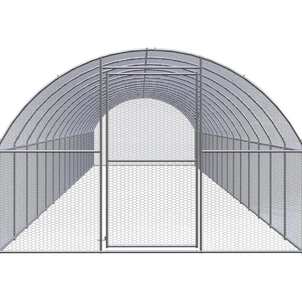 HELLOSHOP26 - Poulailler enclos cage poules d'extérieur 3 x 16 x 2 m acier galvanisé argent