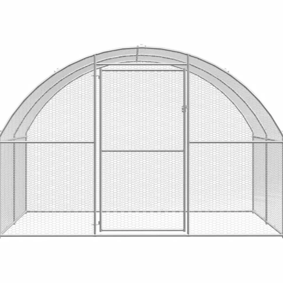 HELLOSHOP26 - Poulailler enclos cage poules d'extérieur 3 x 16 x 2 m acier galvanisé argent
