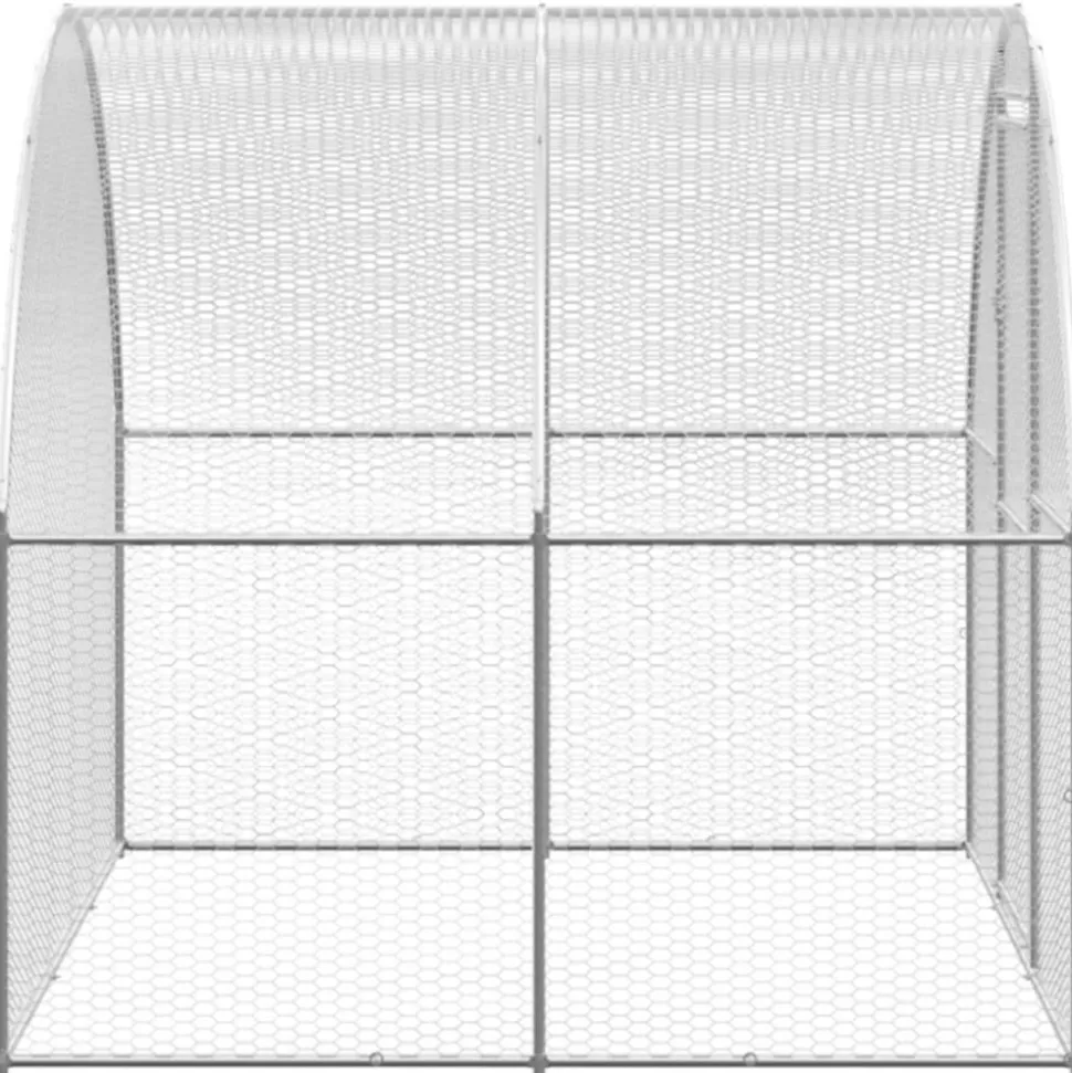 HELLOSHOP26 - Poulailler enclos cage poules d'extérieur 3 x 16 x 2 m acier galvanisé argent