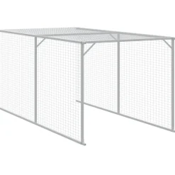 HELLOSHOP26 - Poulailler enclos cage poules avec cour clair 117 x 1017 x 123 cm acier galvanisé gris