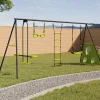 IDMARKET - Balançoire 4 agrès portique avec balançoire face à face trapèze échelle panier de basket et buts de foot