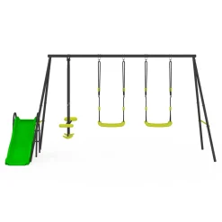 IDMARKET - Balançoire 3 agrès portique avec 2 balançoires, 1 face à face et toboggan