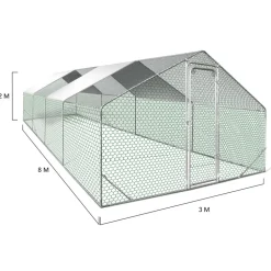 IDMARKET - Enclos poulailler 24 m² parc grillagé 8x3 m acier galvanisé